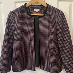 LOFT Women's Black and Maroon Houndstooth Blazer